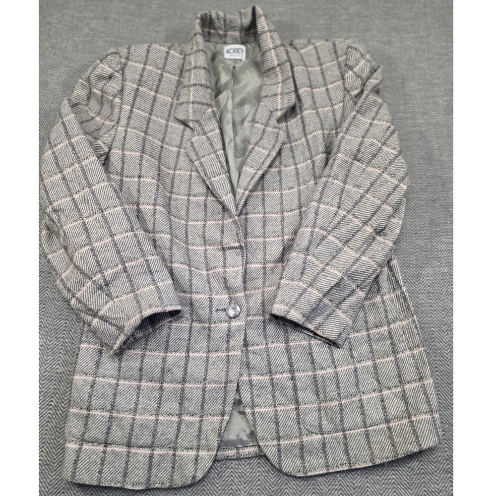 Vintage Koret Grey Pink Windowpane Wool Blend Blazer Made in USA Mens Size 10‎